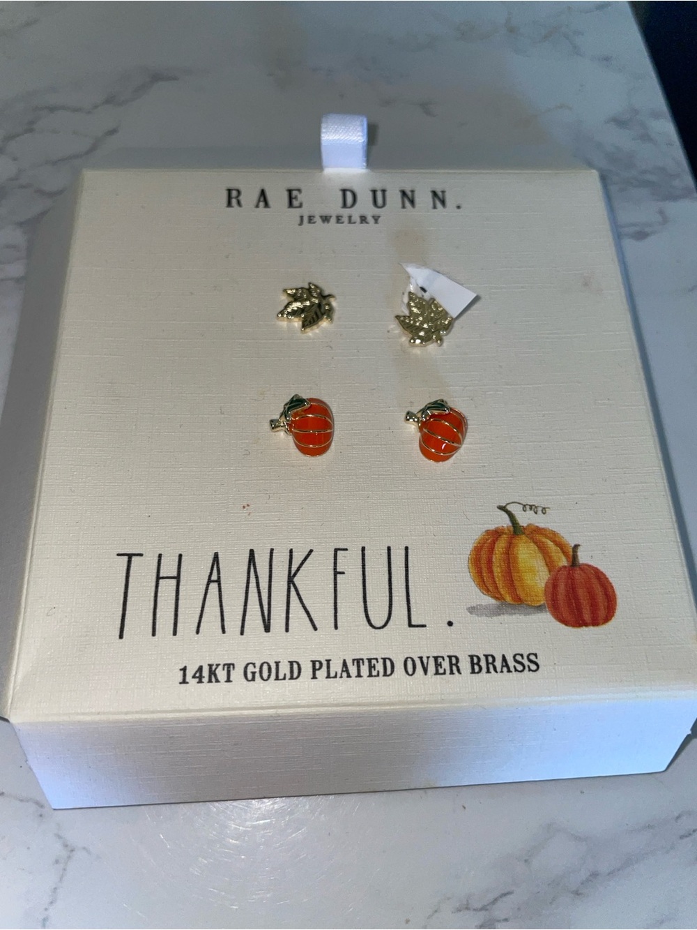 Rae Dunn Gold-Tone Pumpkin Stud Earrings and Gold Leaf Studs